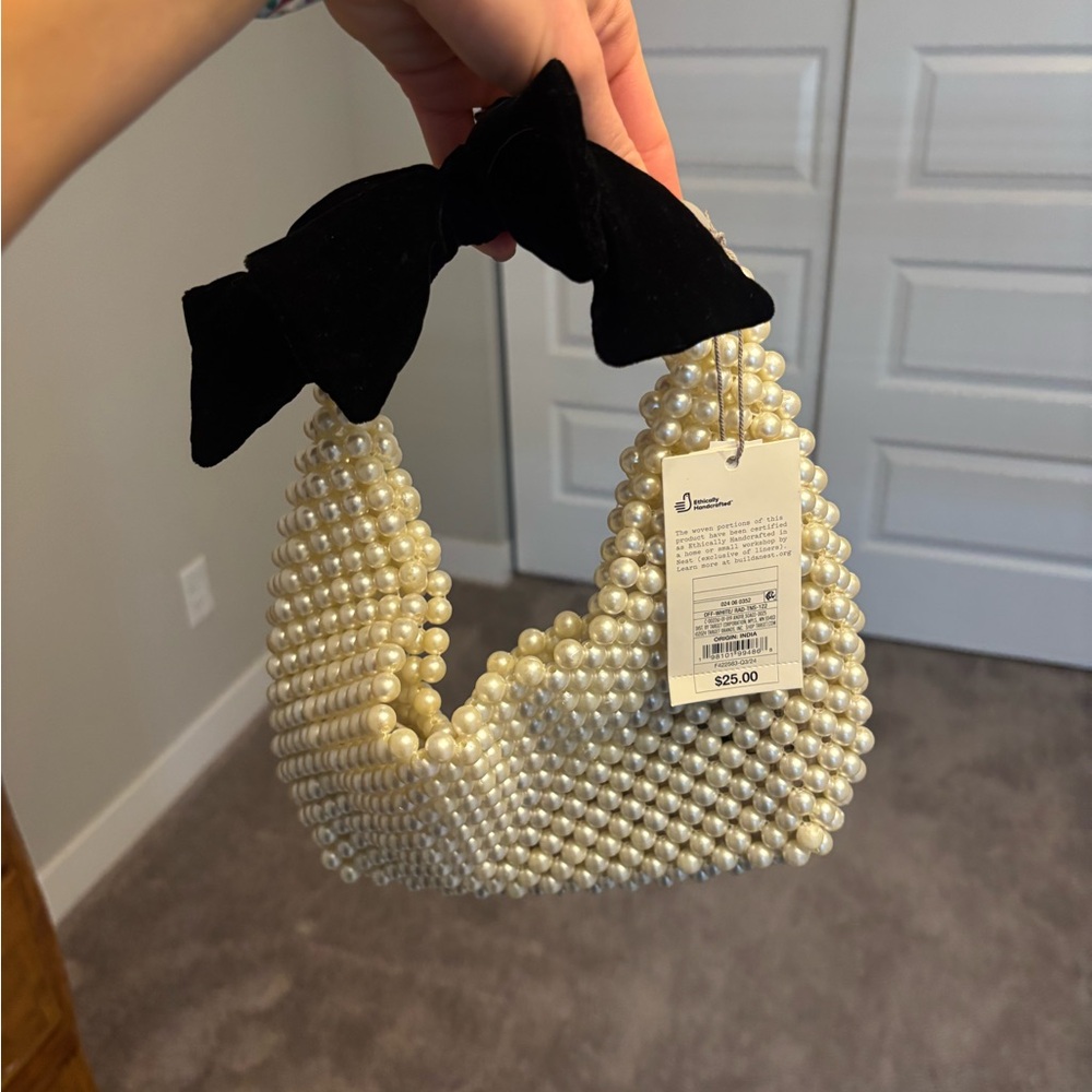 Target Pearl-Embellished Mini Bag with Black Bow